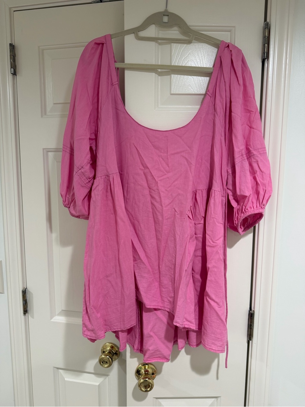 Free people Pink Women's Puff-Sleeve Square Neck Top
